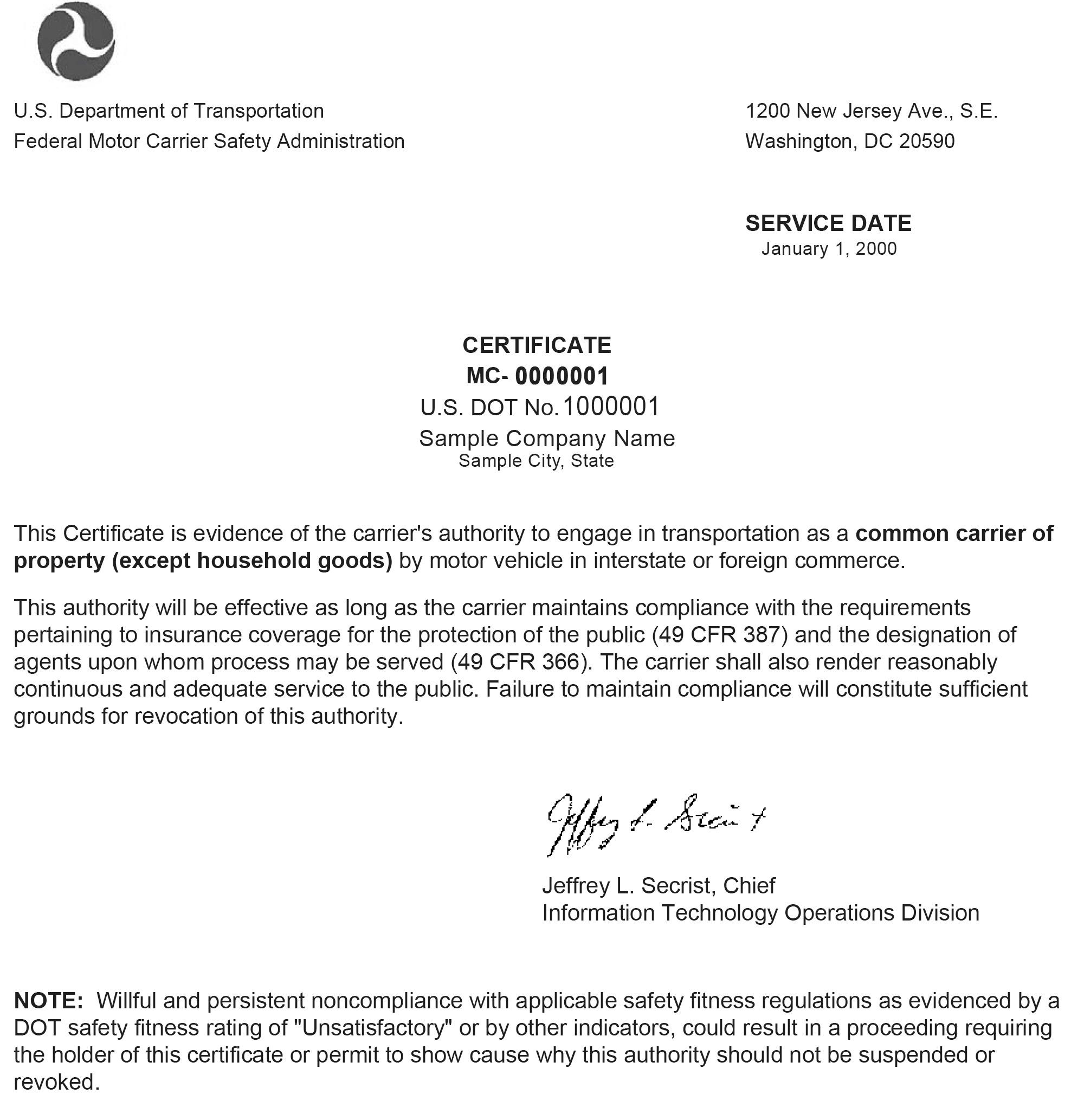 MC Certificate Sample